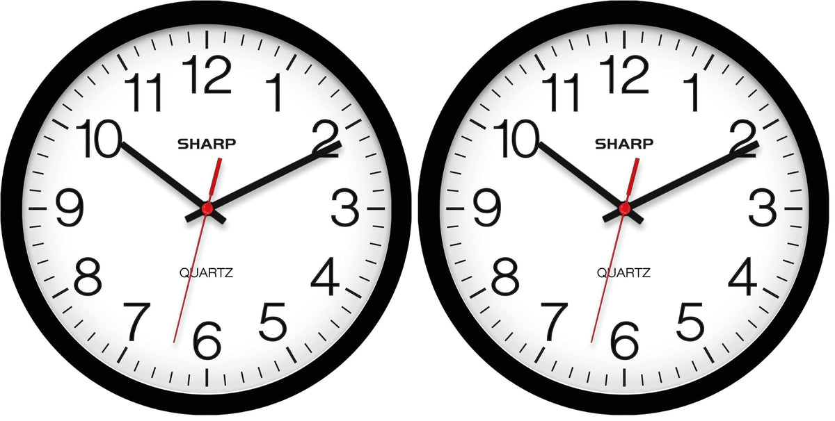Sharp 14-Inch Battery Wall Clock, Silent Non-Ticking, Easy-Read, Black