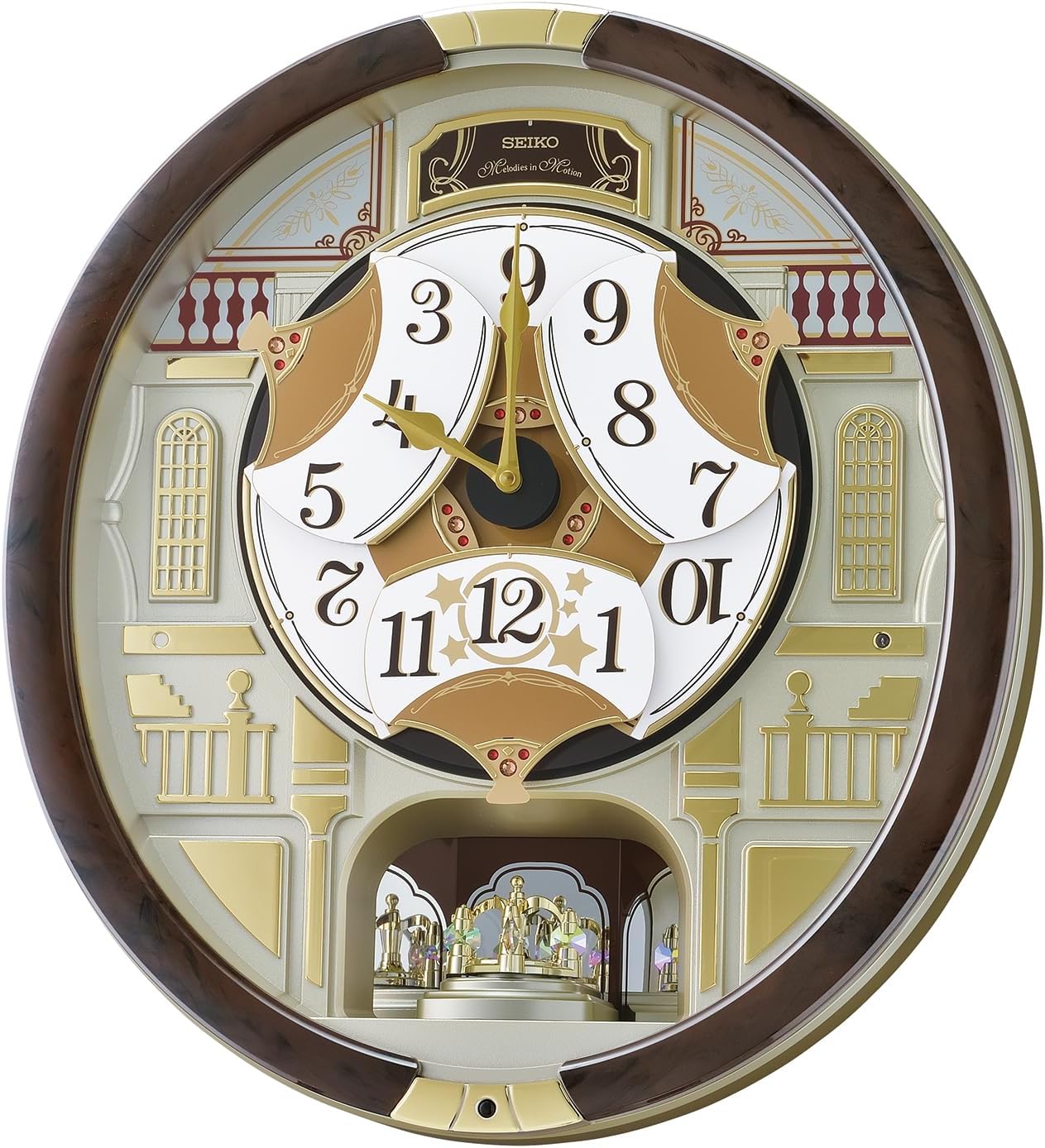 SEIKO QXM607BRHZ 45 Melodies in Motion Wall Clock with Rotating Pendulum