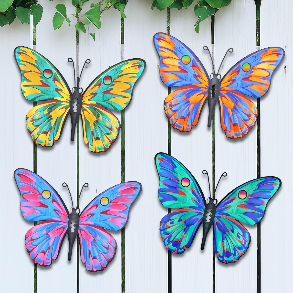 Metal Butterfly Wall Decor - 9.6" Outdoor Fence Wall Art Decor, Hanging Decoration for Garden Yard Living Room Bedroom Patio Balcony(4 Pack)