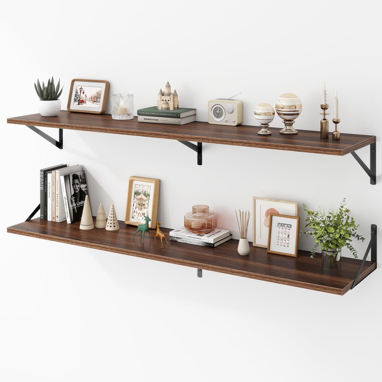 Acovy Deep Floating Shelves Wall Mounted, 36"x12" Black Wall Shelves with Brackets Set of 2 for Bedroom, Living Room, Bathroom, Kitchen, Office - Storage & Display Shelf for Decor, Books, Plants