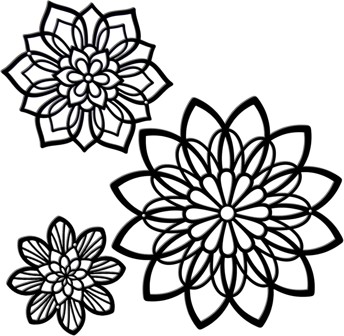 Zzbakress 3 Pcs Metal Flowers Wall Art Bathroom Wall Decor, Black Elegant