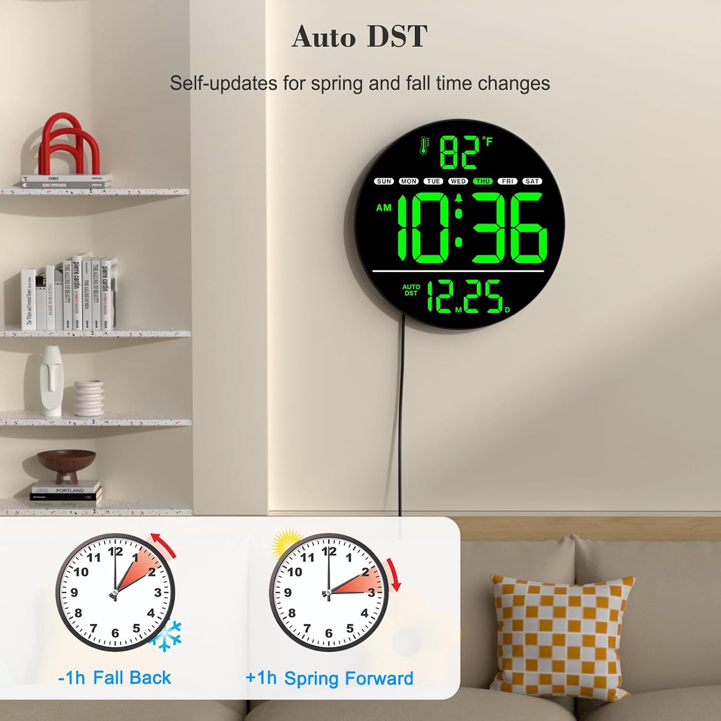 WallarGe Electric Large Digital Wall Clock with LED Display