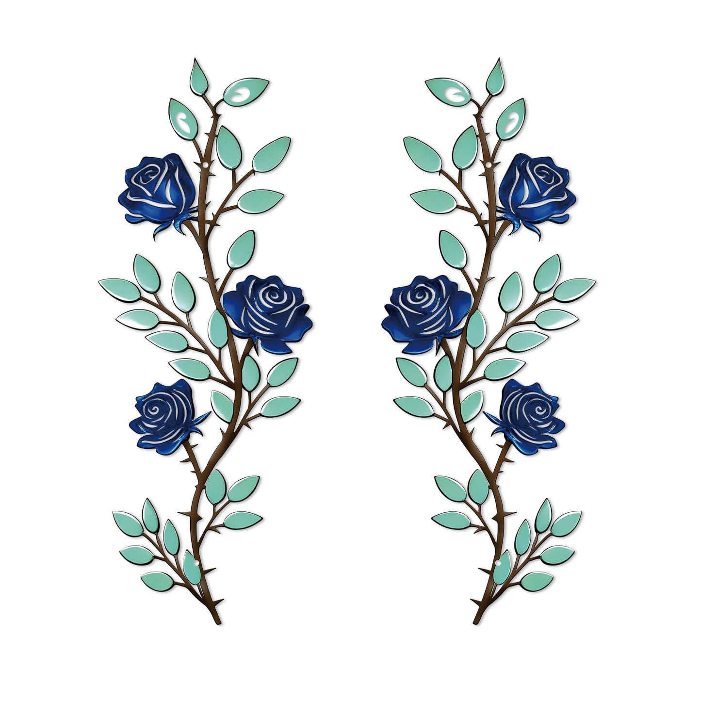 DUOOLN 2 Pcs Metal Rose Tree Leaf Wall Decor, Long Iron Scroll Vine Wall Art Above, Rustic Hanging Sign Flowers Sculpture, For Above Door Living Room Office Indoor And Outdoor Decoration - Black