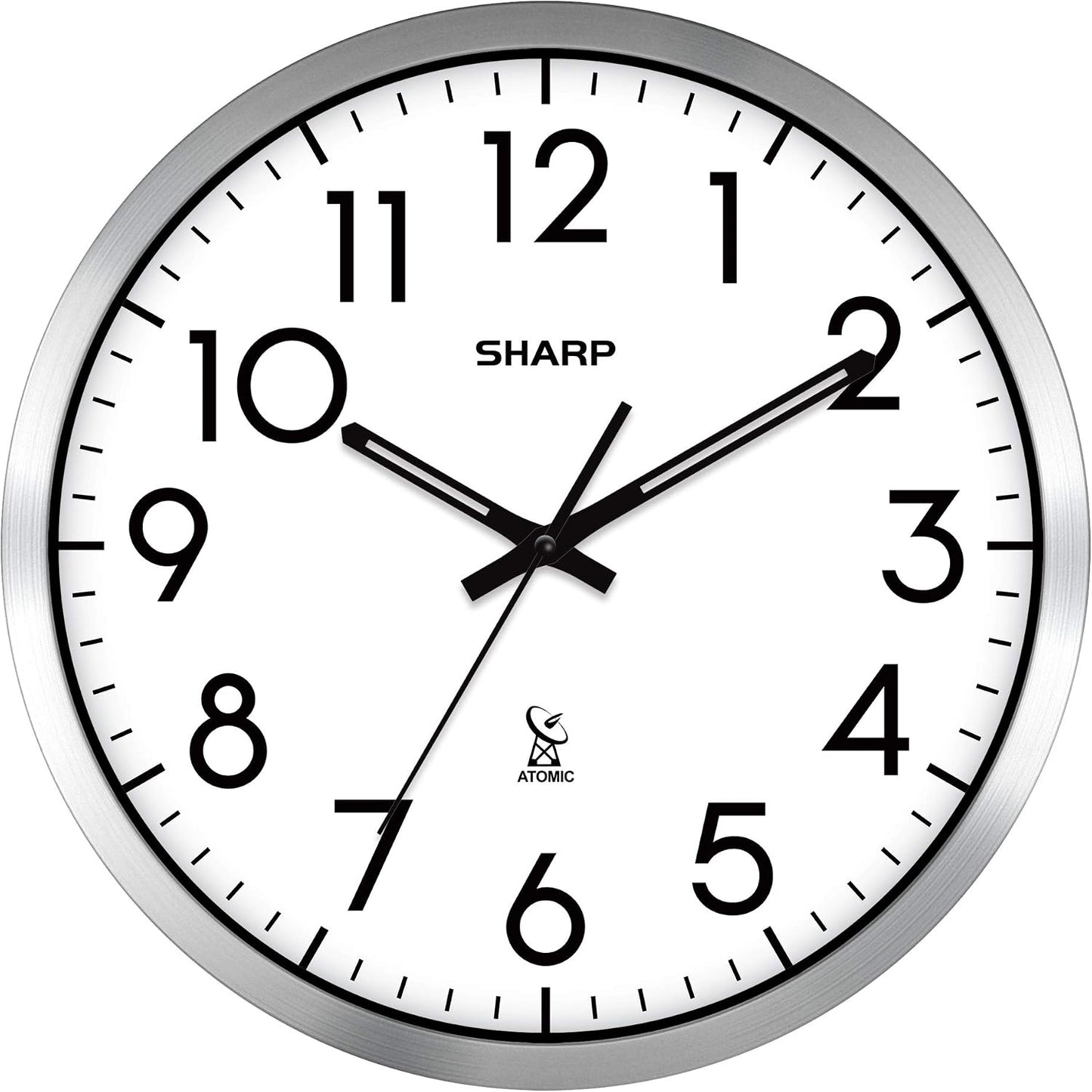 Sharp 12-Inch Atomic Wall Clock, Battery Operated, Silver Brushed Finish