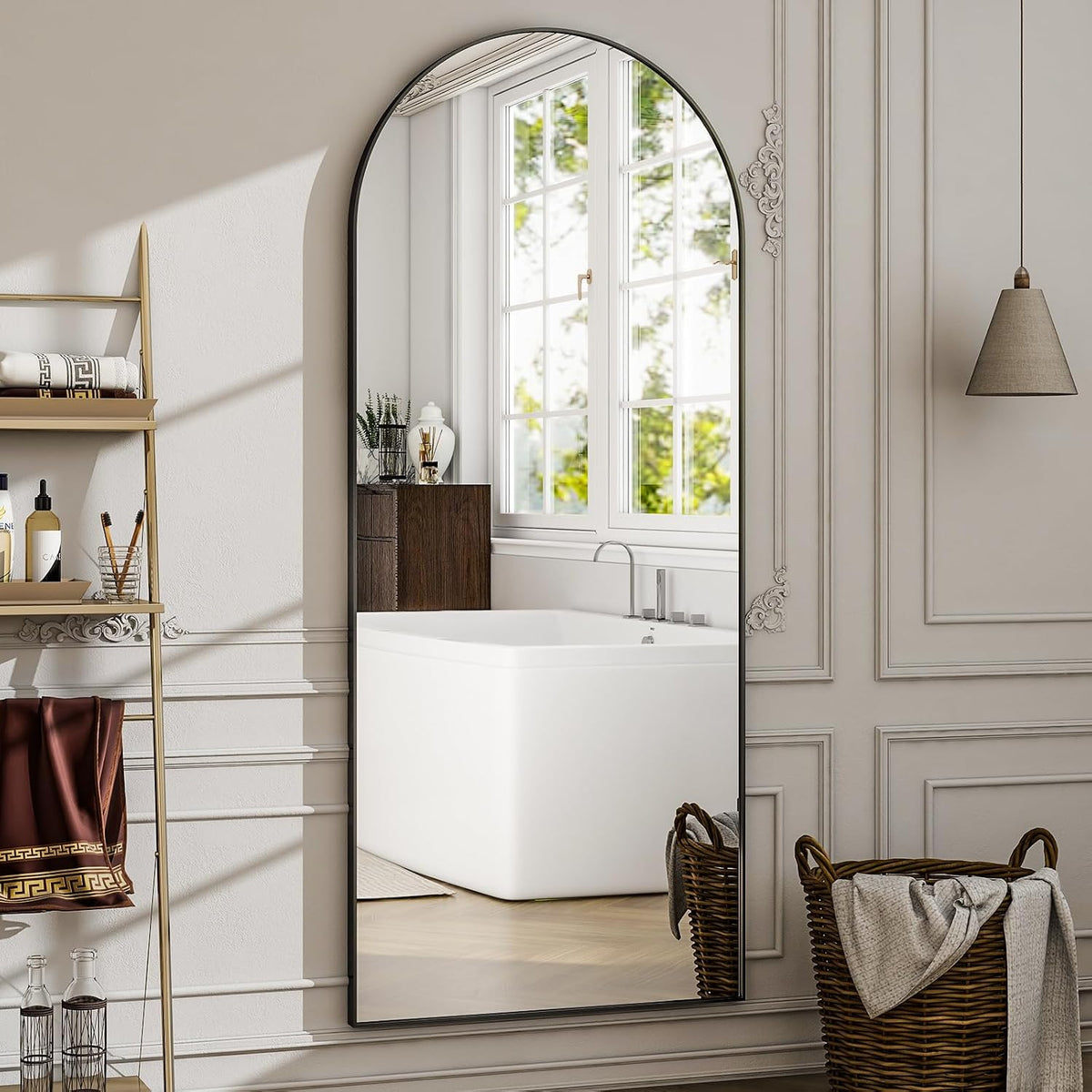 57" x 20" Arched Full Length Mirror - Wall Mounted/Floor Mirror Aluminum Alloy Frame Full Body Mirrors for Bathroom Living Room Bedroom and Entryway,Black