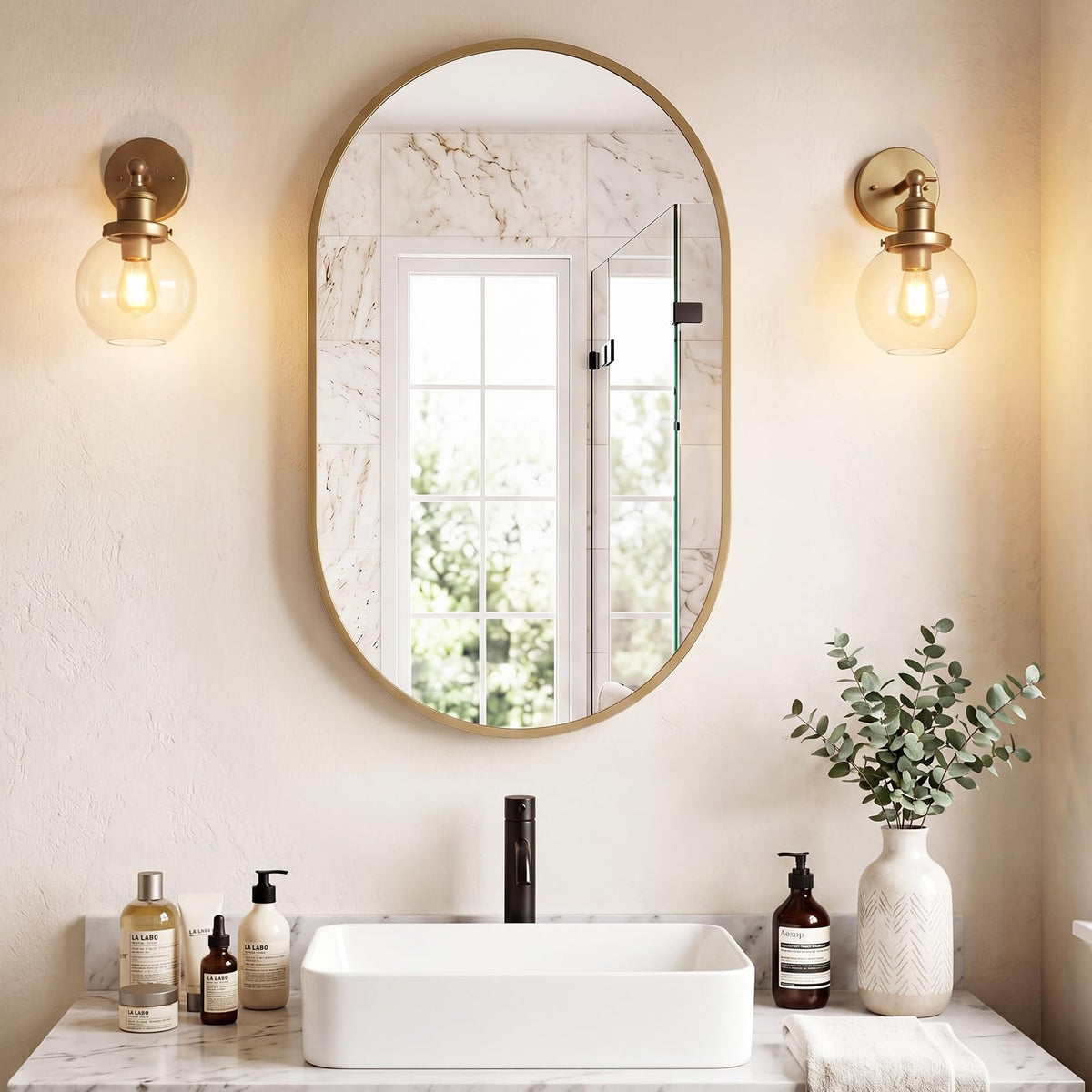 Sweetcrispy 20"x30" Arched Gold Bathroom Mirrors for Wall