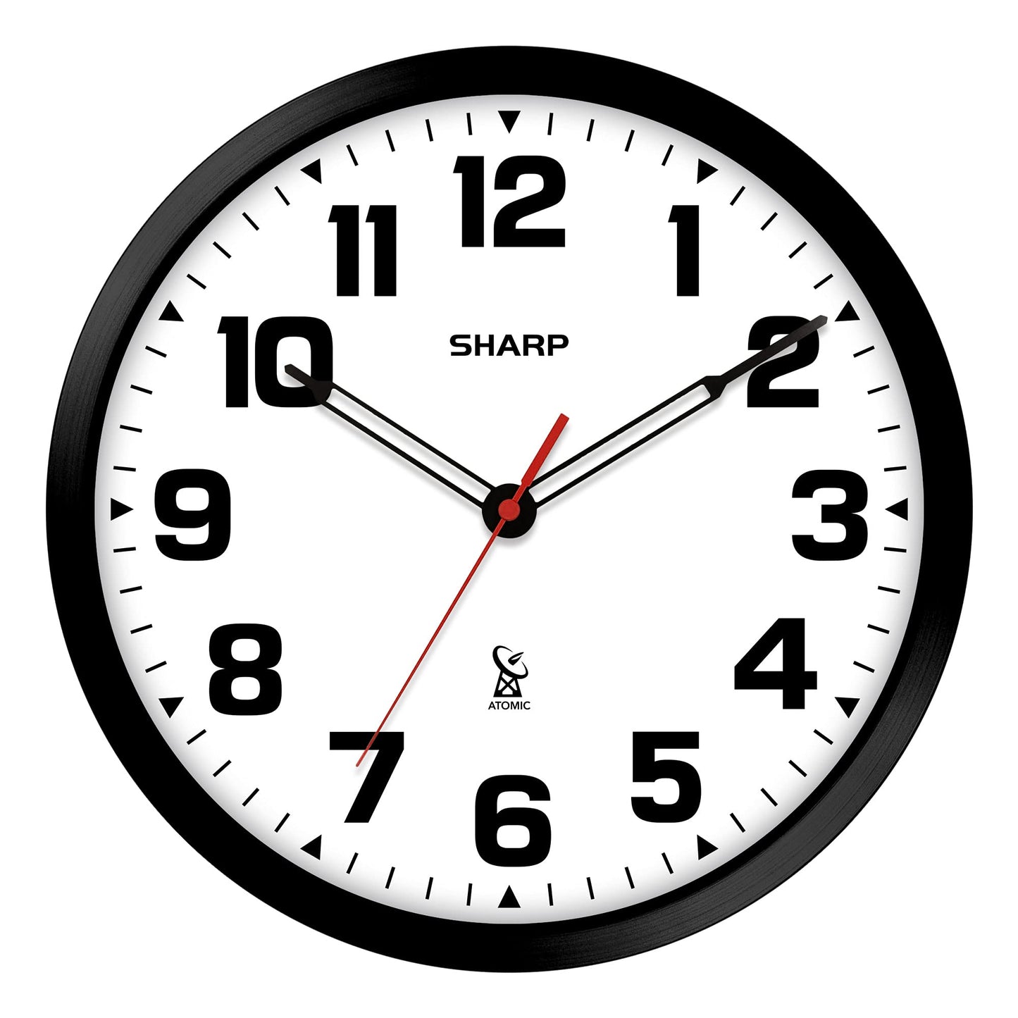 Sharp 12-Inch Atomic Wall Clock, Battery Operated, Silver Brushed Finish