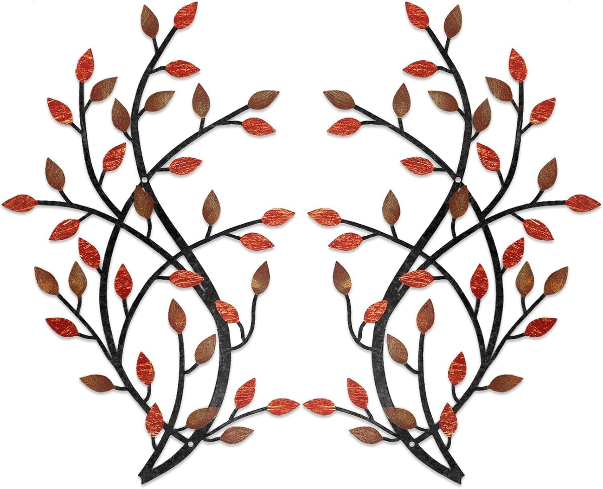 Meltset Metal Tree Leaf Wall Decor, Vine Olive Leaf Branch Wall Art, Wrought Iron Scroll Artwork, Decorative Wall Sculptures Above The Bed, Living Room, Hallway, Indoor and Outdoor（S/Farmhouse）
