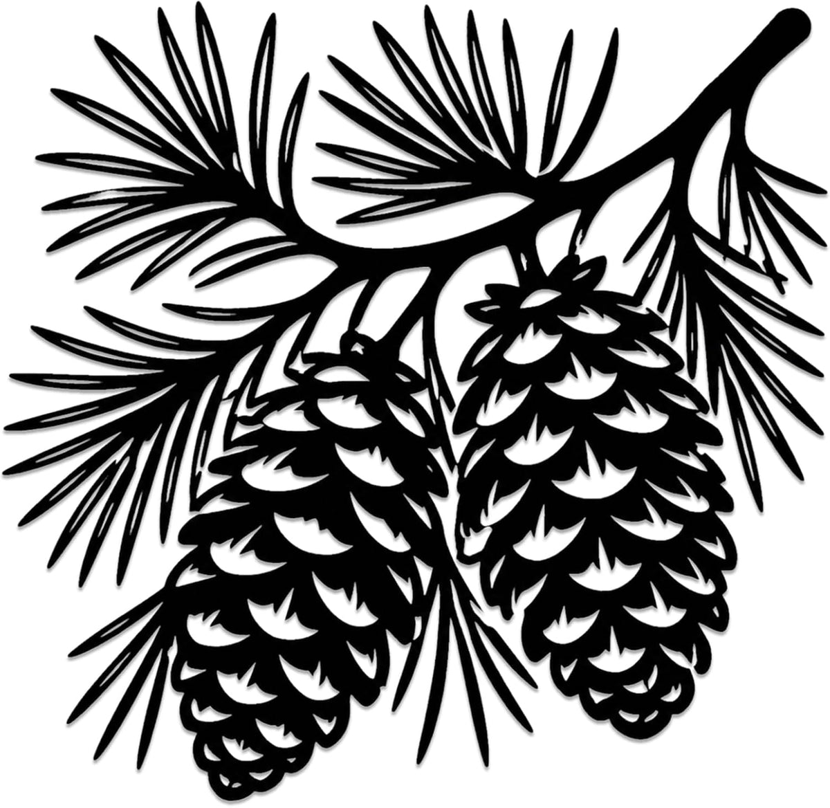 Pine Cones Branch Metal Wall Art Metal Outdoor Decor Metal Signs Wall Art Decor Rustic Farmhouse Artwork Metal Sculpture Stunning Home Decoration for Living Room Bedroom Apartment Office Garden (Black,12 Inches)