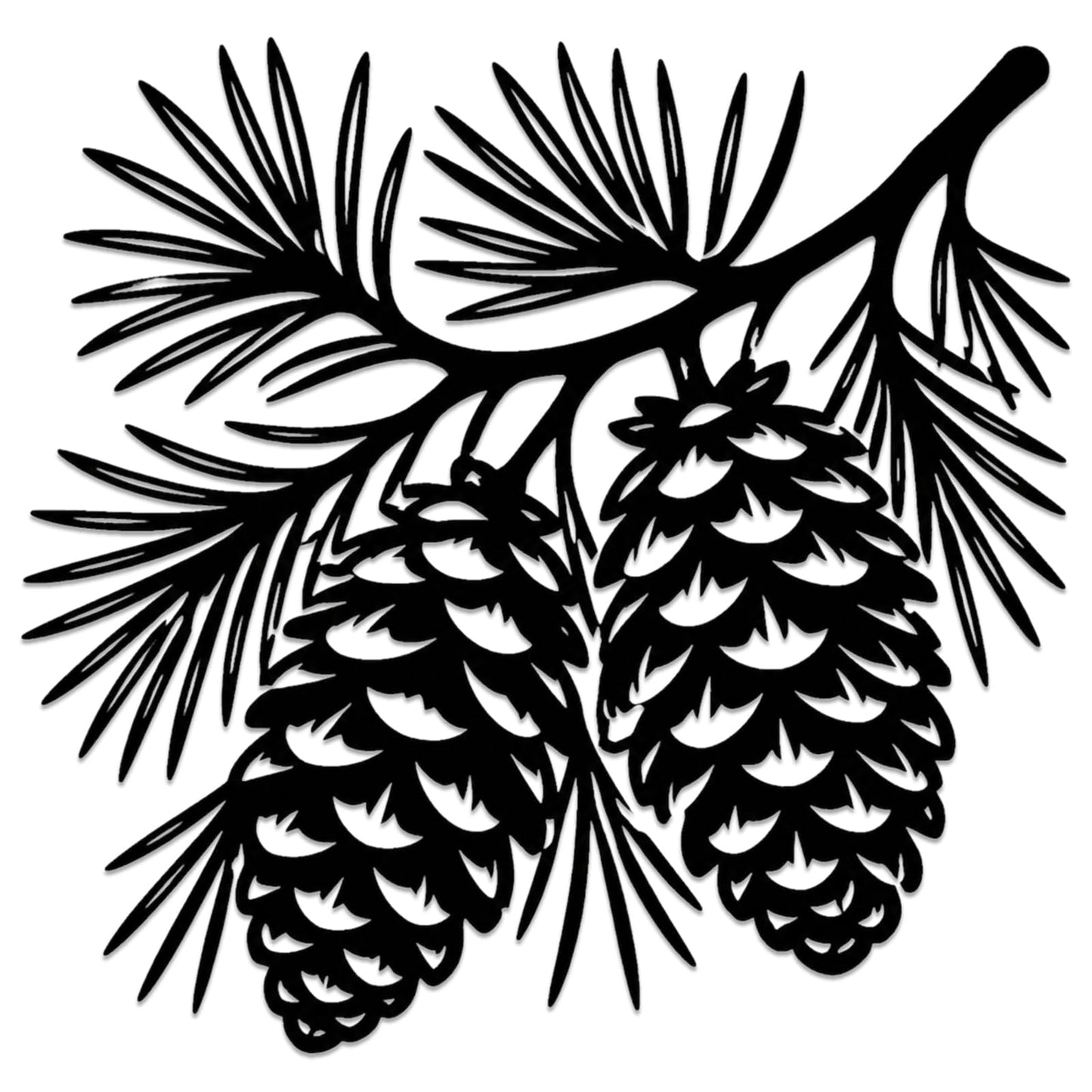 Pine Cones Branch Metal Wall Art Metal Outdoor Decor Metal Signs Wall Art Decor Rustic Farmhouse Artwork Metal Sculpture Stunning Home Decoration for Living Room Bedroom Apartment Office Garden (Black,12 Inches)