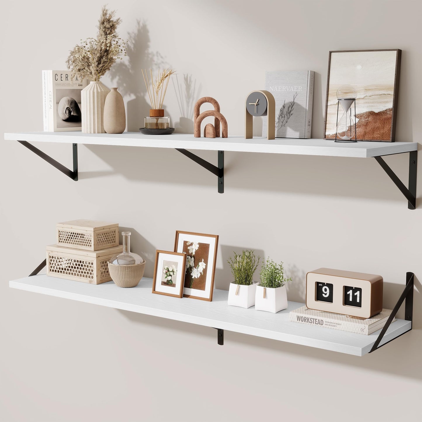 Acovy Deep Floating Shelves Wall Mounted, 36"x12" Black Wall Shelves with Brackets Set of 2 for Bedroom, Living Room, Bathroom, Kitchen, Office - Storage & Display Shelf for Decor, Books, Plants