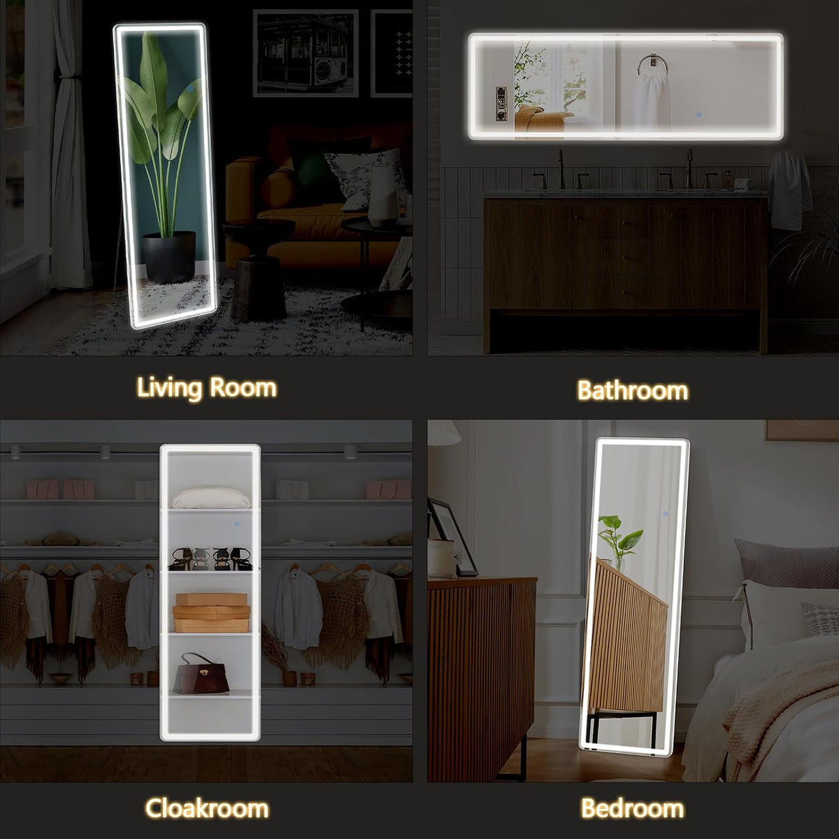 Sweetcrispy LED Full Length Floor Mirror, 65"x21" Lighted Full Body Mirror