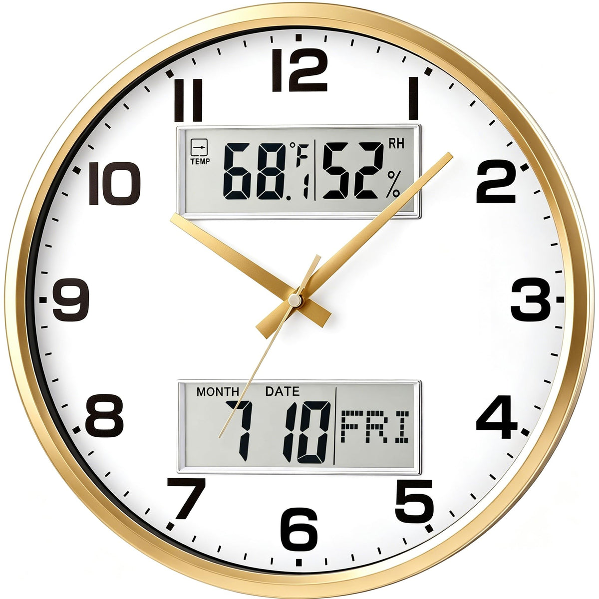 13" White Battery Powered Silent Wall Clock with Calendar Temperature and Humidity H-7326