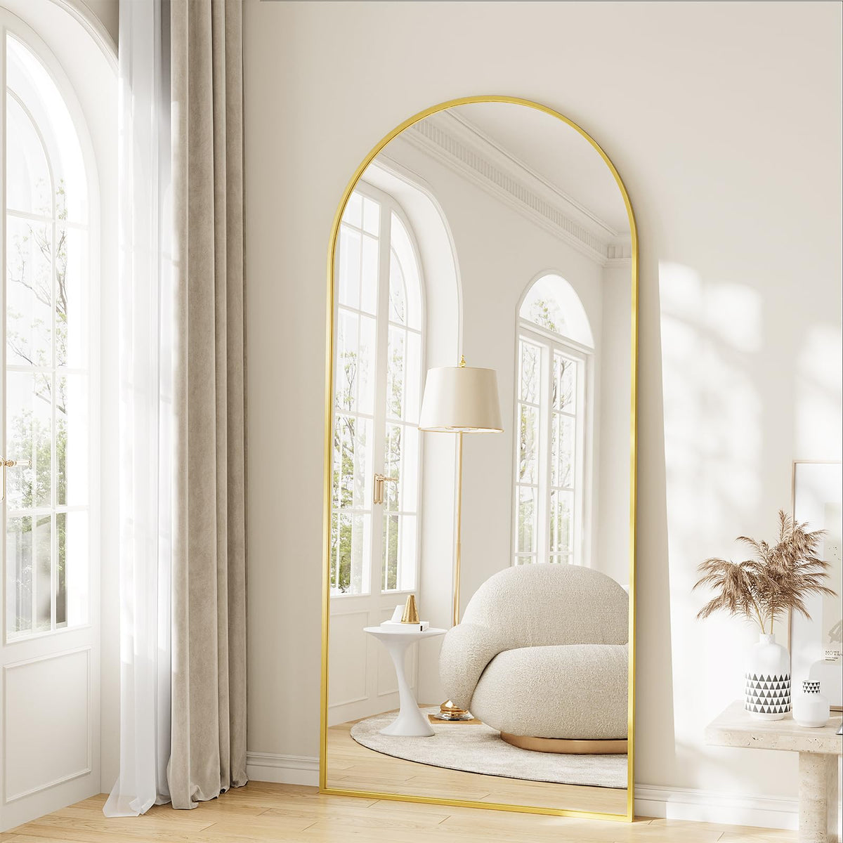 57" x 20" Arched Full Length Mirror - Wall Mounted/Floor Mirror Aluminum Alloy Frame Full Body Mirrors for Bathroom Living Room Bedroom and Entryway,Black