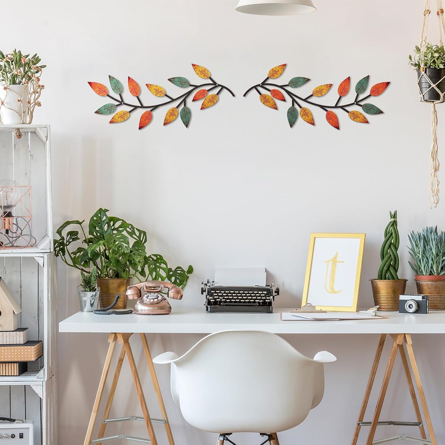 Zhengmy 2 Pcs Metal Leaf Wall Art Vine Branch Decor,Lively Colors