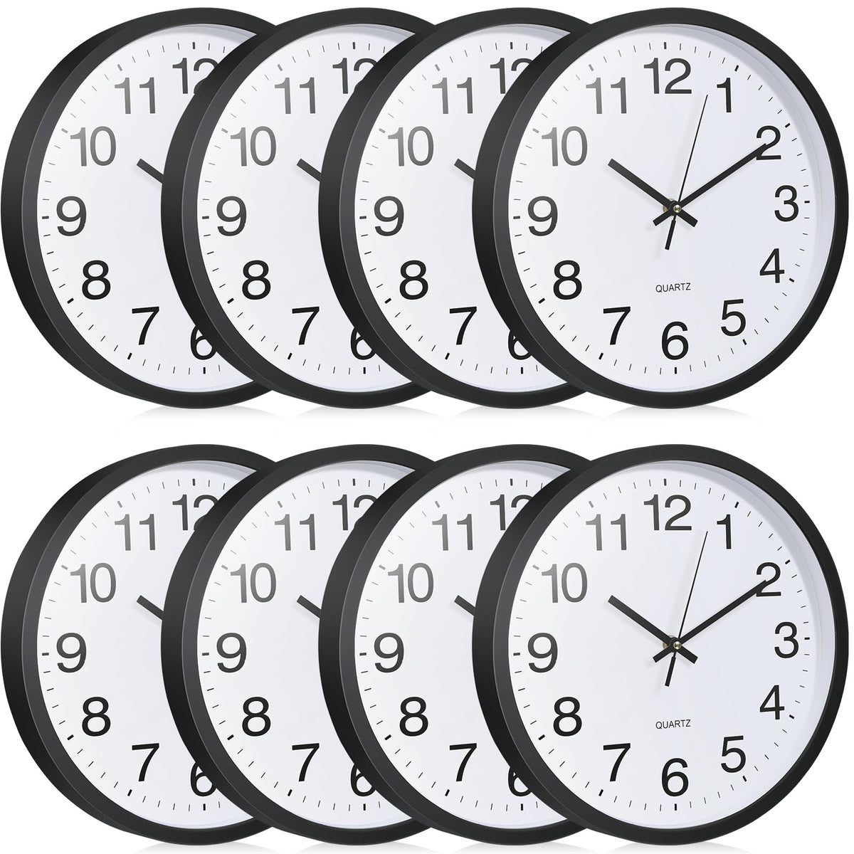 Inbagi 8 Pcs Wall Clock Bulk Large Silent Battery Operated Classroom Clocks Quartz Analog Non Ticking Wall Clocks Round for Office School Kitchen Classroom Home Bedroom Decorative(Black,12 Inch)