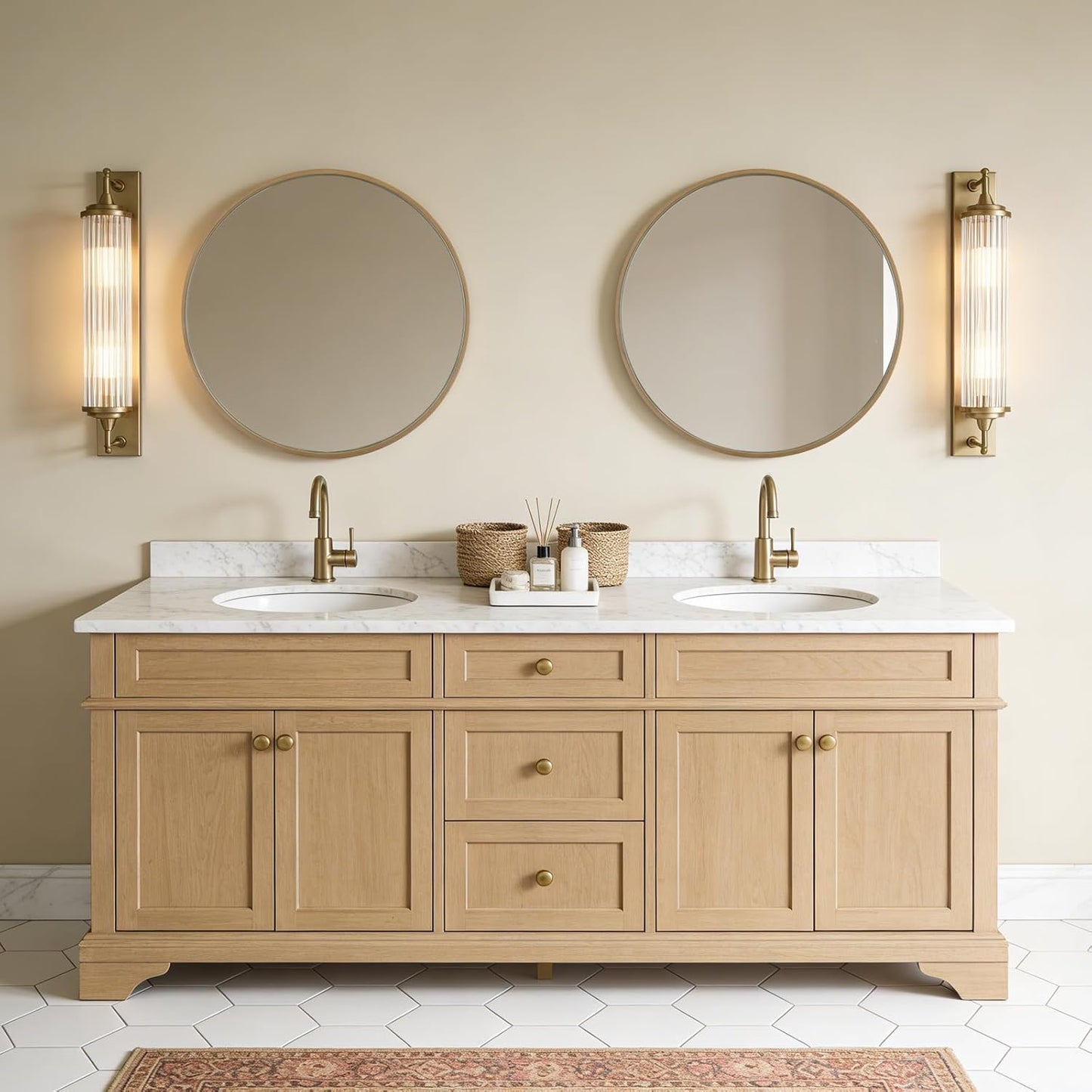 WallBeyond Round Wood Mirror 24 inch Circle Wall Mirror for Bathroom Round Wall Mirror for Wall Decor, Vanity, Entryway Living Room (Natural)