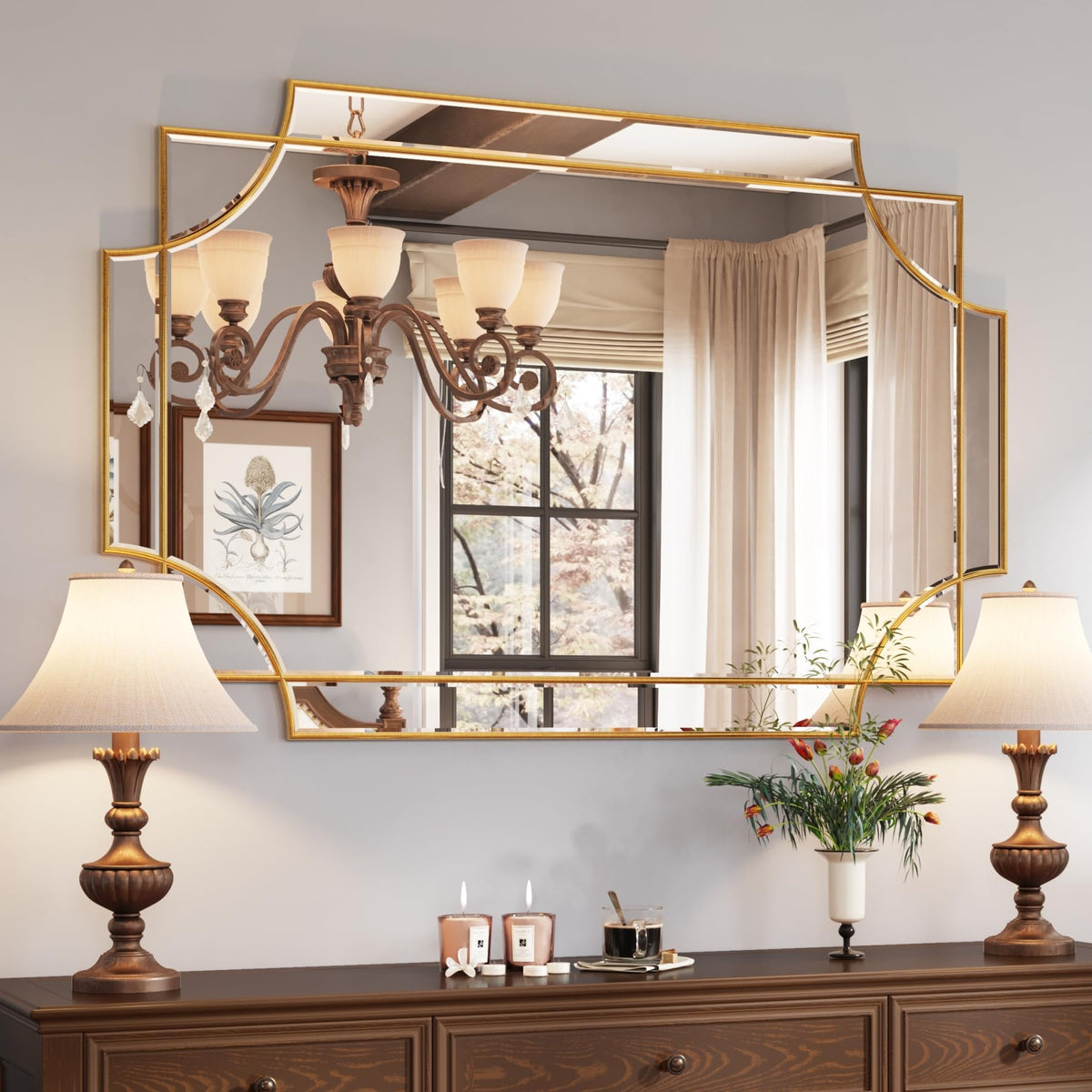 Kelly Miller 32"x48" Gold Foil Scalloped Edge Decorative Vanity Wall Mirror