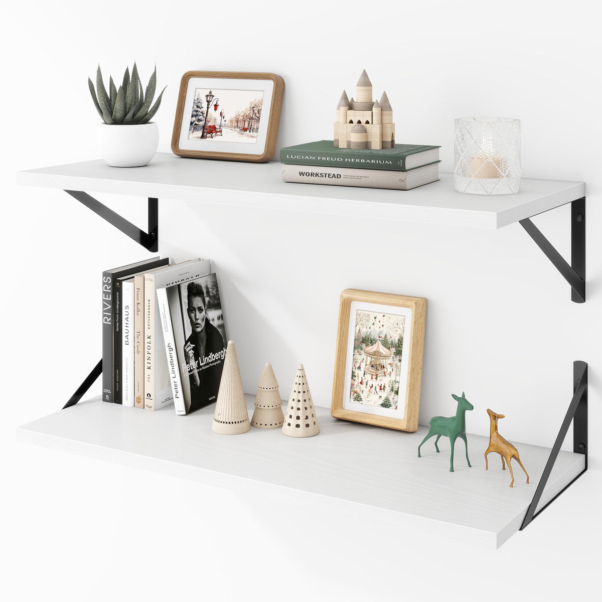 Acovy Deep Floating Shelves Wall Mounted, 36"x12" Black Wall Shelves with Brackets Set of 2 for Bedroom, Living Room, Bathroom, Kitchen, Office - Storage & Display Shelf for Decor, Books, Plants