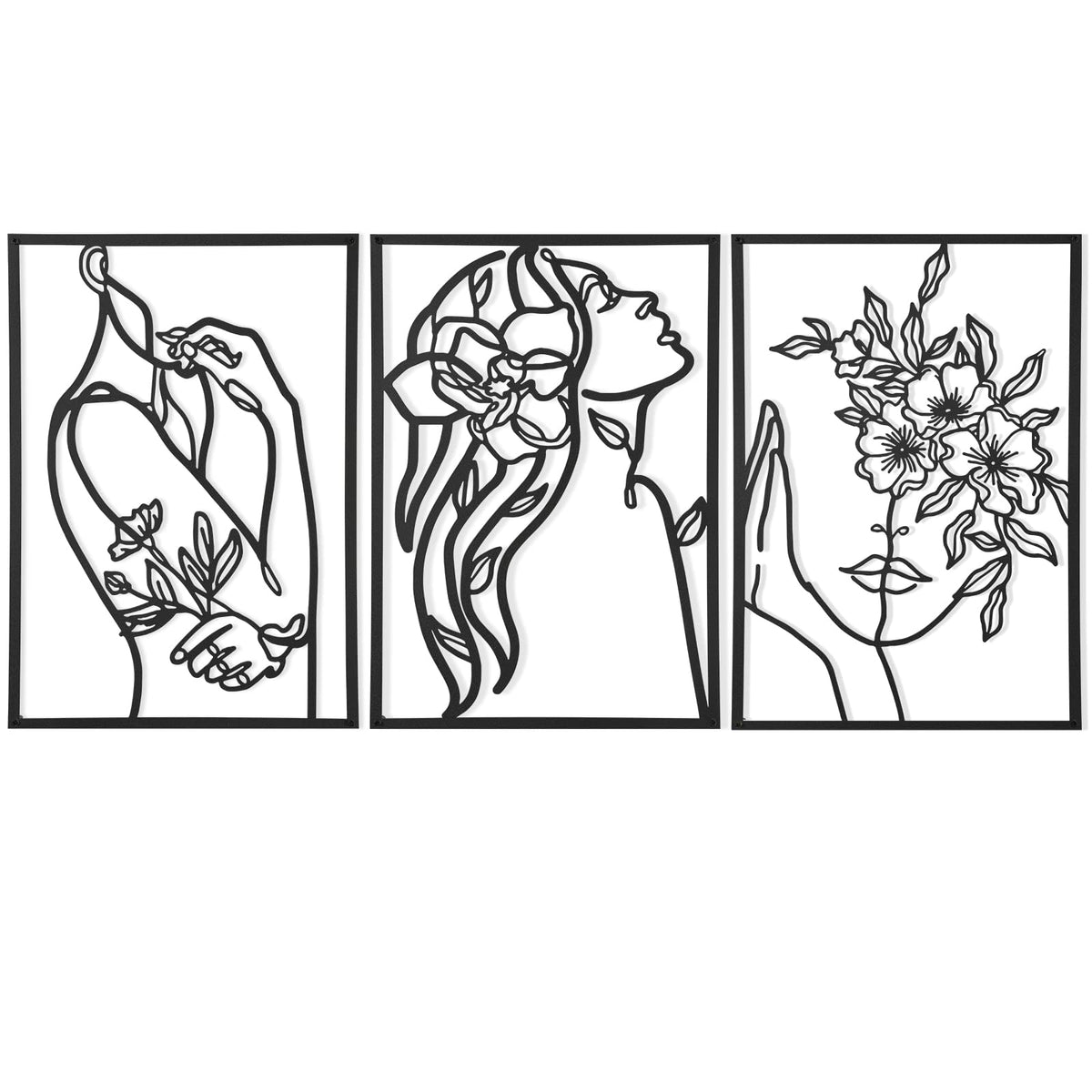 AGIOTA 3 Pcs Gold Metal Wall Decor, Minimalist Floral Women Line Drawing Wall Art, Elegant Abstract Lady Silhouette Metal Wall Hanging for Home Bedroom Living Room