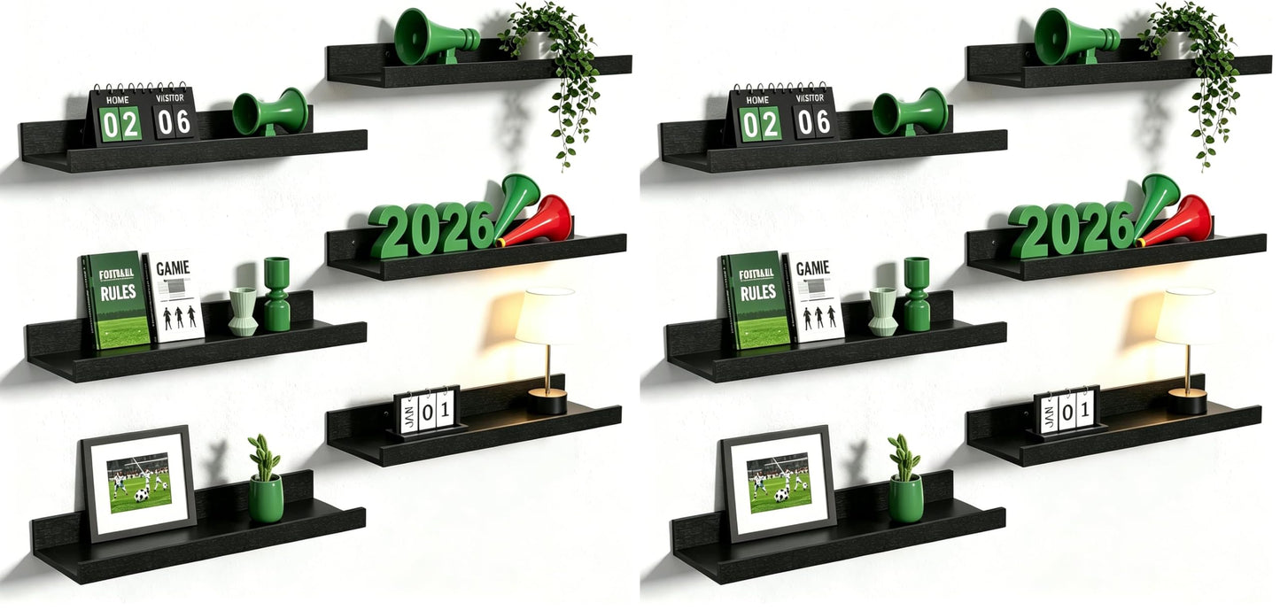 upsimples Floating Shelves for Wall Decor and Storage, Brown, 6Pcs 15.7''