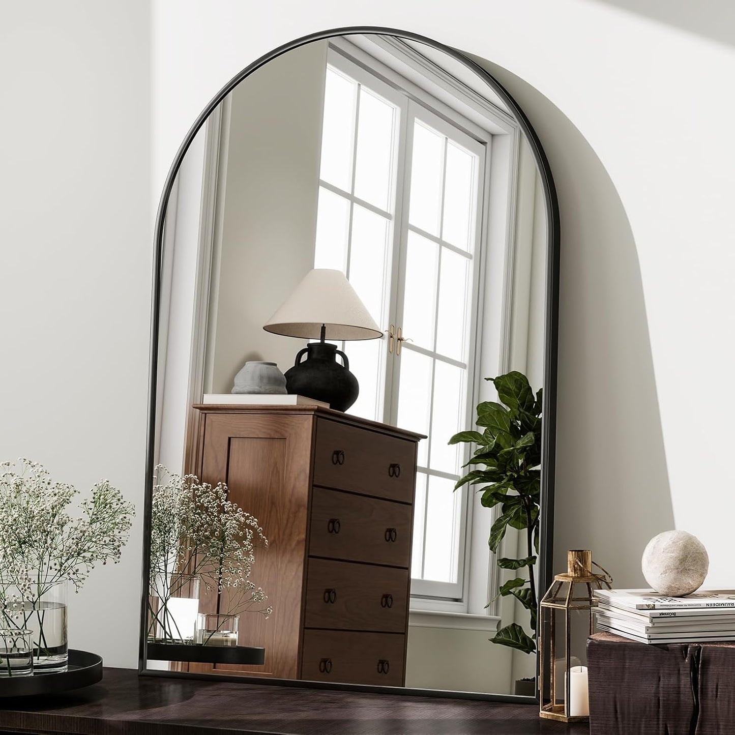 HARRITPURE Arched Wall Mirror 24"x36" Black Metal Frame Vanity Mirrors