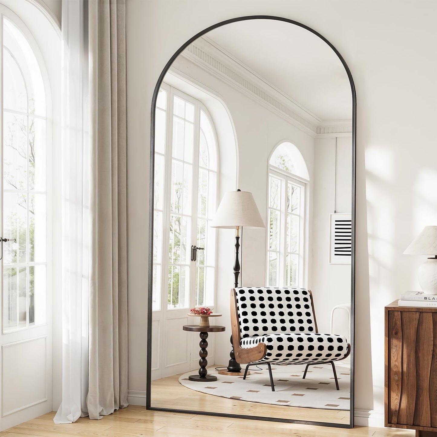 57" x 20" Arched Full Length Mirror - Wall Mounted/Floor Mirror Aluminum Alloy Frame Full Body Mirrors for Bathroom Living Room Bedroom and Entryway,Black