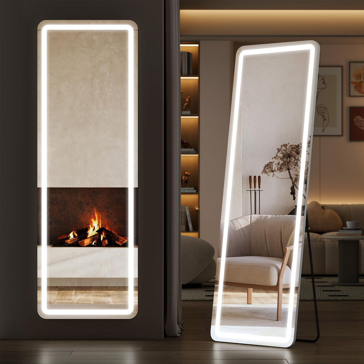 Sweetcrispy LED Full Length Floor Mirror, 65"x21" Lighted Full Body Mirror