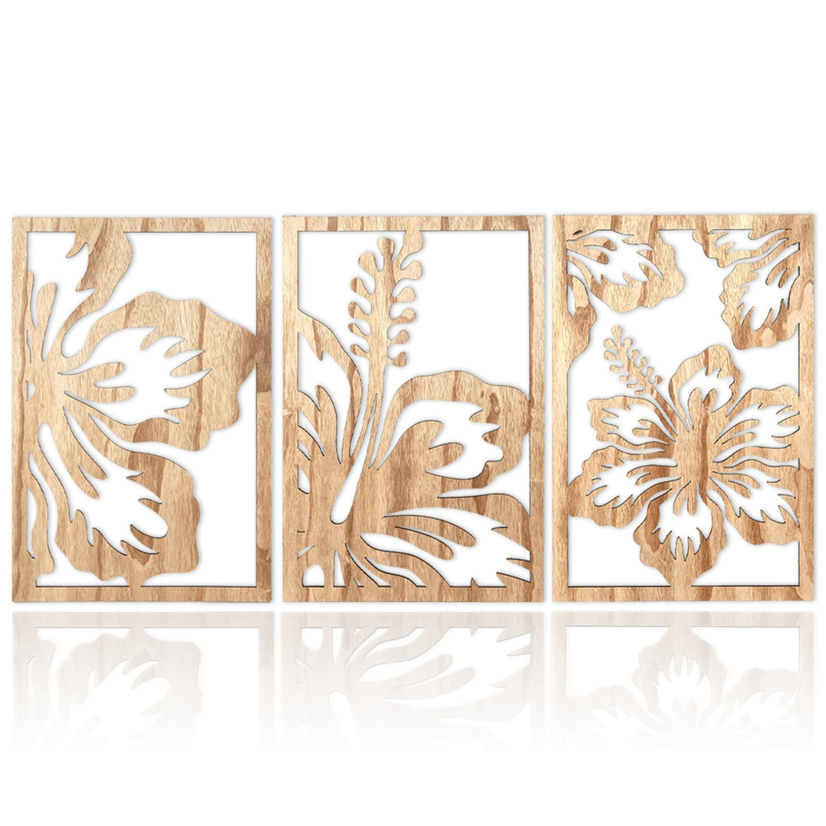 Motivilla Wood Wall Art Set of 3, Dark Floral Decor for Living Room