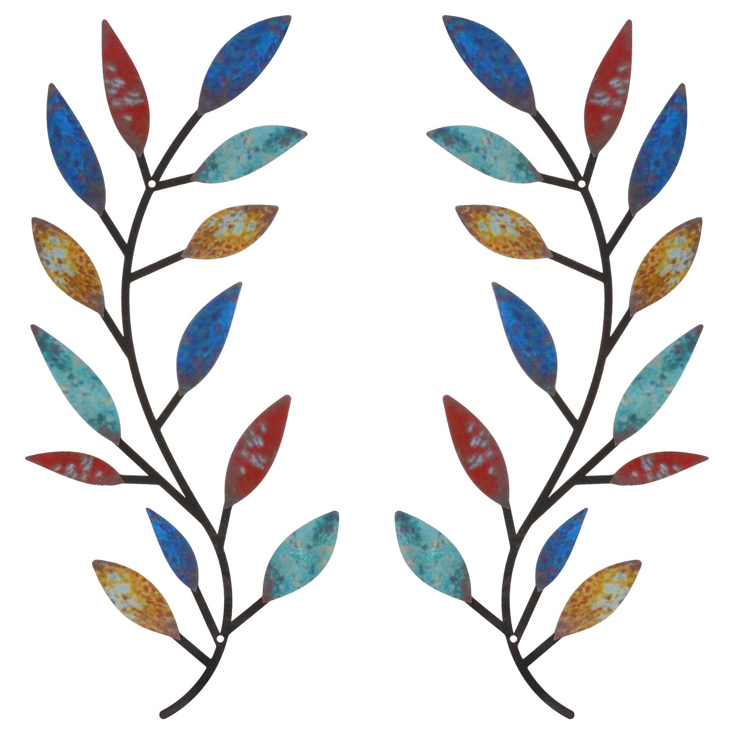 Zhengmy 2 Pcs Metal Leaf Wall Art Vine Branch Decor,Bright Colors