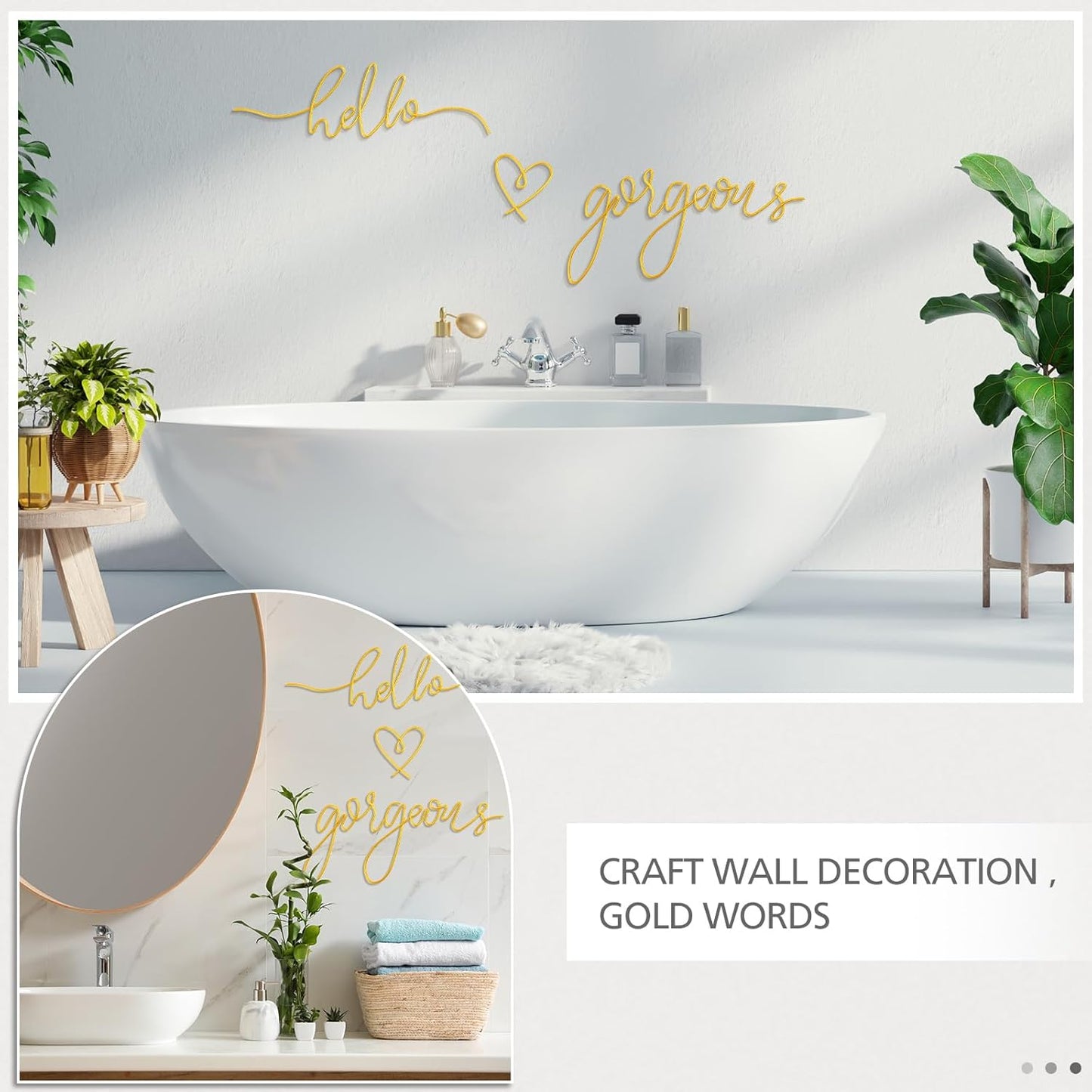 Hicarer Metal Hello Gorgeous Wall Art Minimalist Wall Decor,Gold,Classic