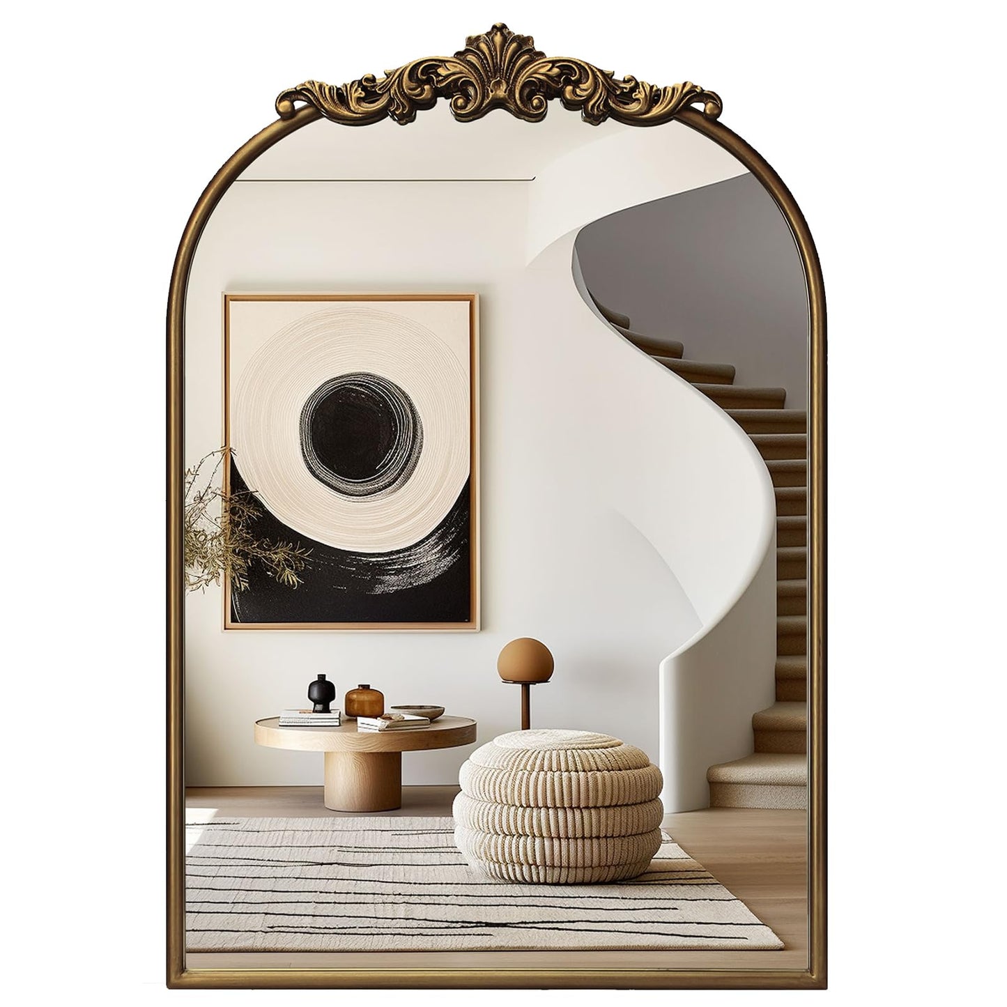 Antique Gold Arched Wall Mirror, 36" x 28" Beaded Mirror