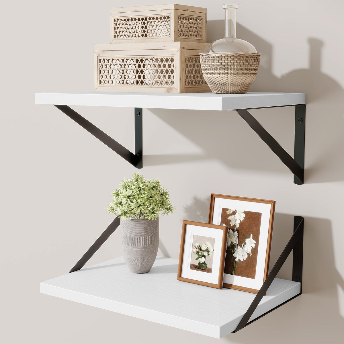 Acovy Deep Floating Shelves Wall Mounted, 36"x12" Black Wall Shelves with Brackets Set of 2 for Bedroom, Living Room, Bathroom, Kitchen, Office - Storage & Display Shelf for Decor, Books, Plants