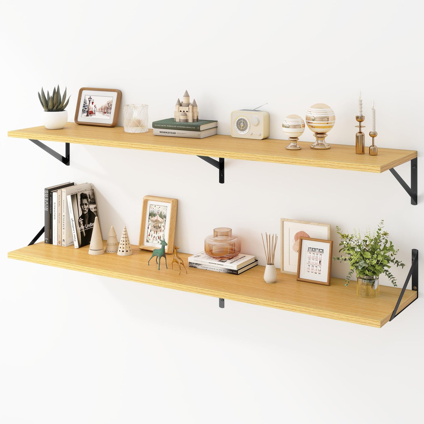 Acovy Deep Floating Shelves Wall Mounted, 36"x12" Black Wall Shelves with Brackets Set of 2 for Bedroom, Living Room, Bathroom, Kitchen, Office - Storage & Display Shelf for Decor, Books, Plants