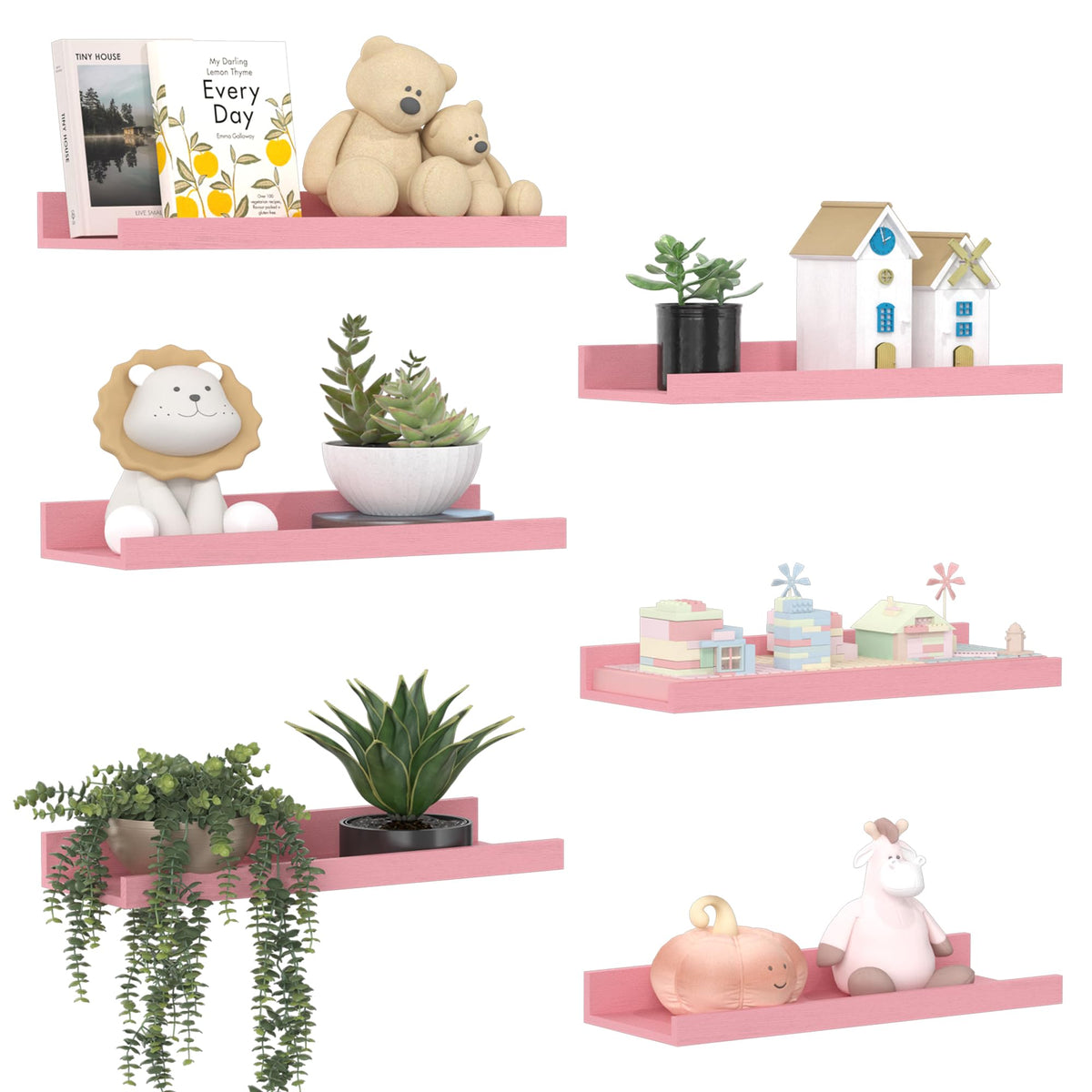 upsimples Floating Shelves for Wall Decor and Storage, Brown, 6Pcs 15.7''