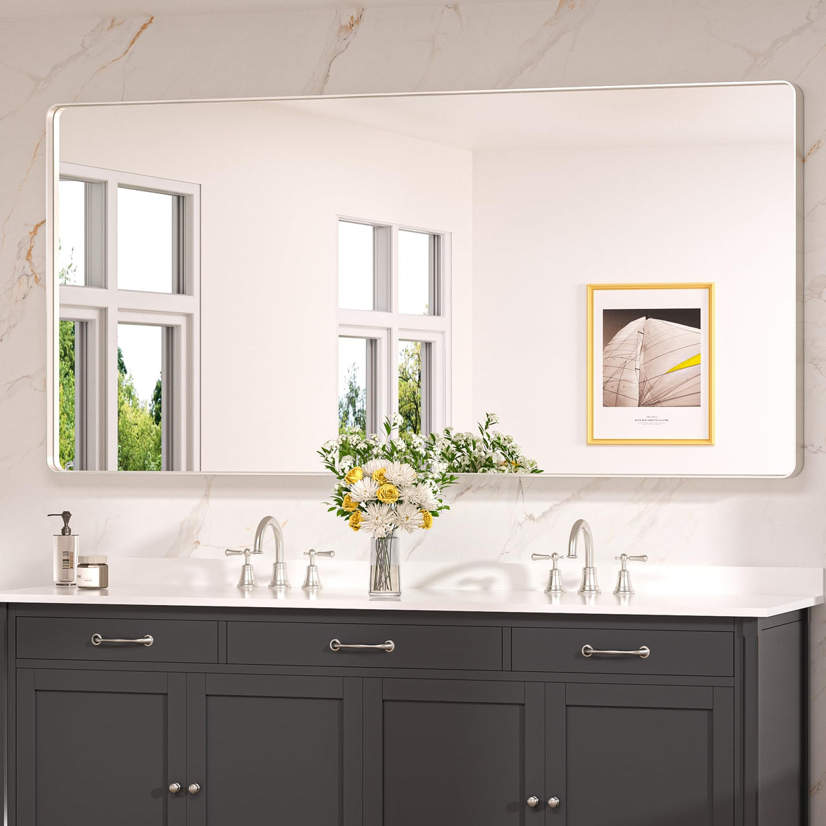 Keonjinn 20 x 30 Inch Brushed Nickel Bathroom Mirrors for Over Sink