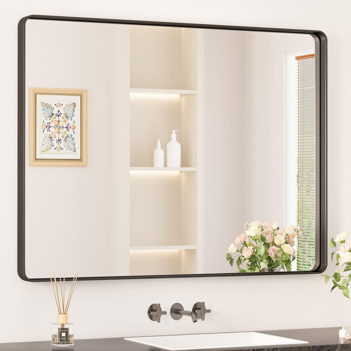 Keonjinn 20 x 30 Inch Brushed Nickel Bathroom Mirrors for Over Sink