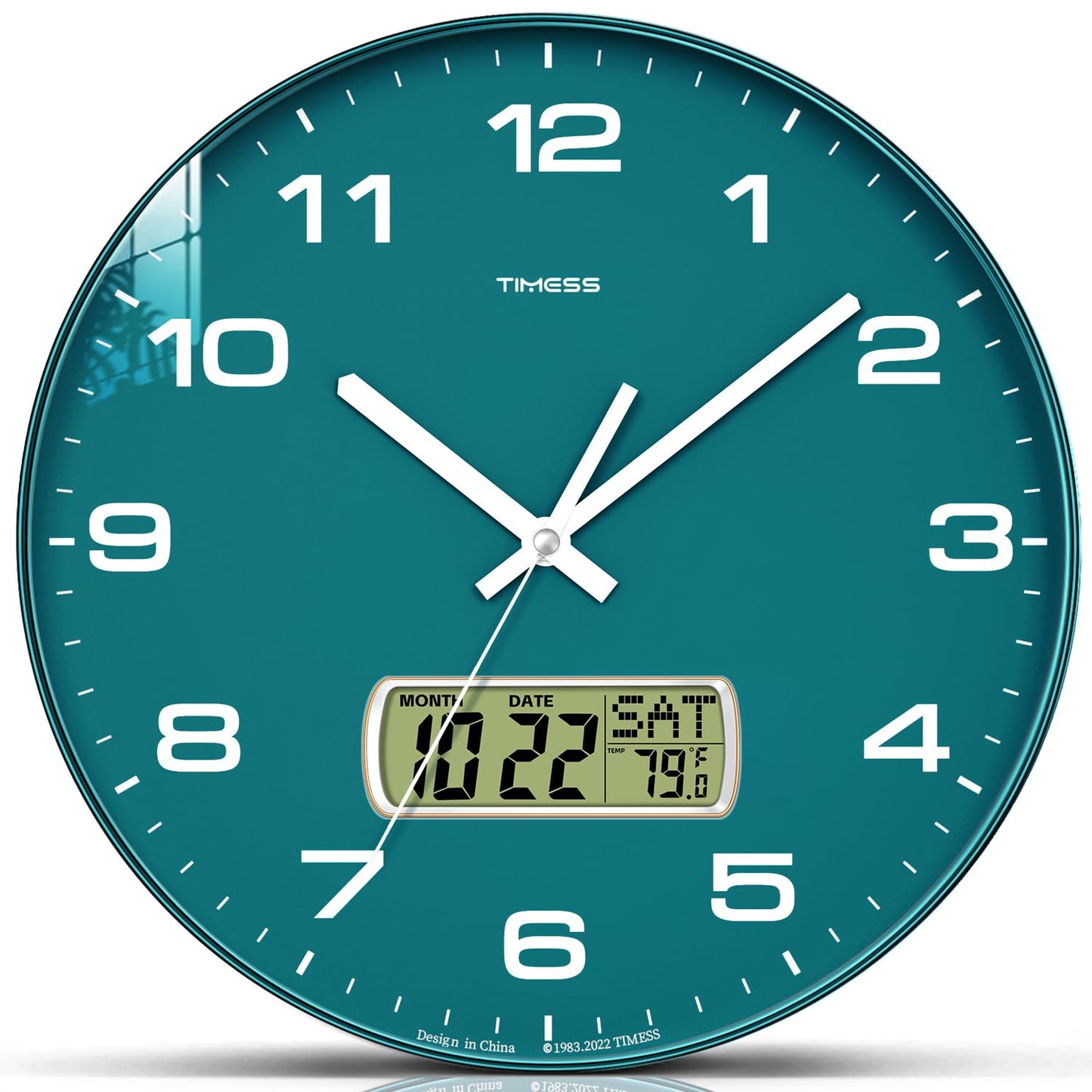 TIMESS Wall Clock, 10" Dial Non-Ticking Silent Battery Operated Analog with LCD Display for Perpetual Calendar and F° Temperature, Ideal Modern Home, Bedroom, Kitchen, Office Decor (Black)