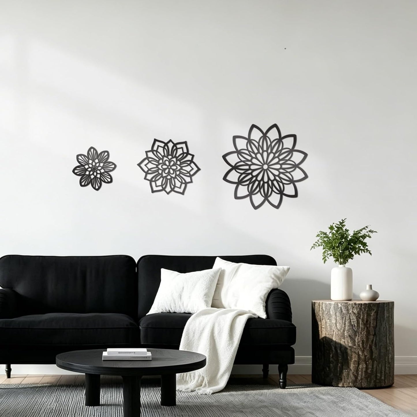 Zzbakress 3 Pcs Metal Flowers Wall Art Bathroom Wall Decor, Black Elegant