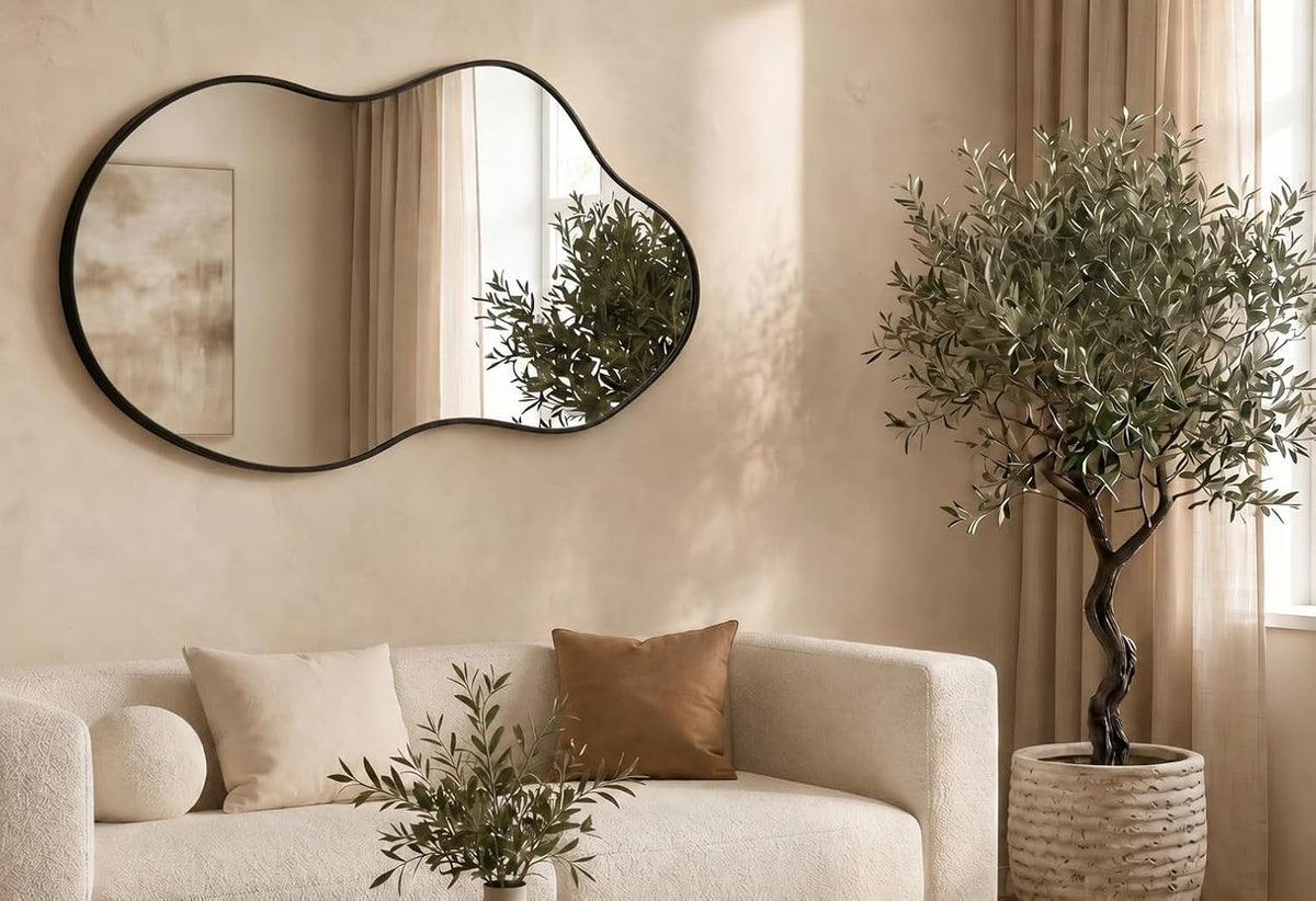 Irregular Wall Mirror 24×40 Inch Wall Mirrors Decorative Black Modern Asymmetrical Abstract Mirror for Bathroom Bedroom Living Room Entryway Hallway