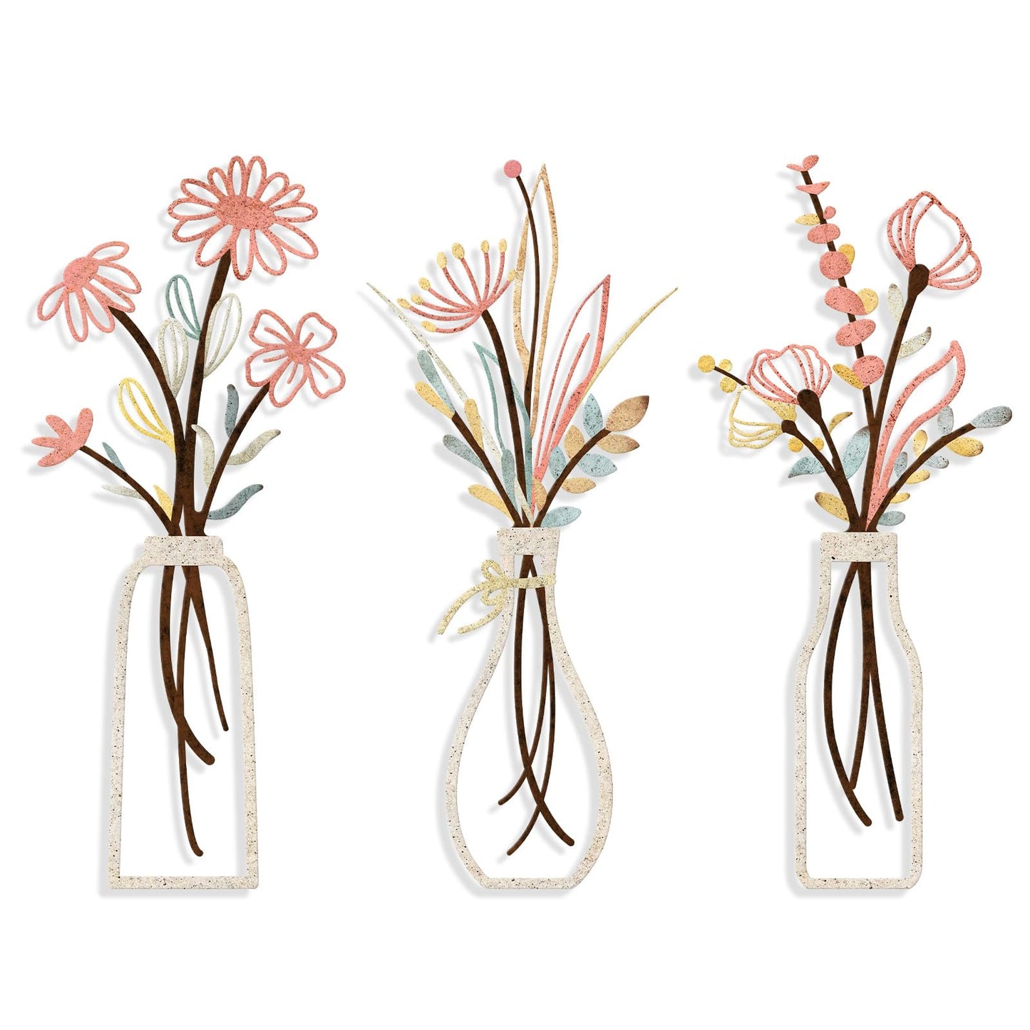 Pigort 3 Pieces Metal Flowers Wall Arts - Rustic Farmhouse Decor Black Minimalist Flower Wall Decors for Living room Bathroom Bedroom Dining Room - Housewarming Gifts(Black, Vase-C)