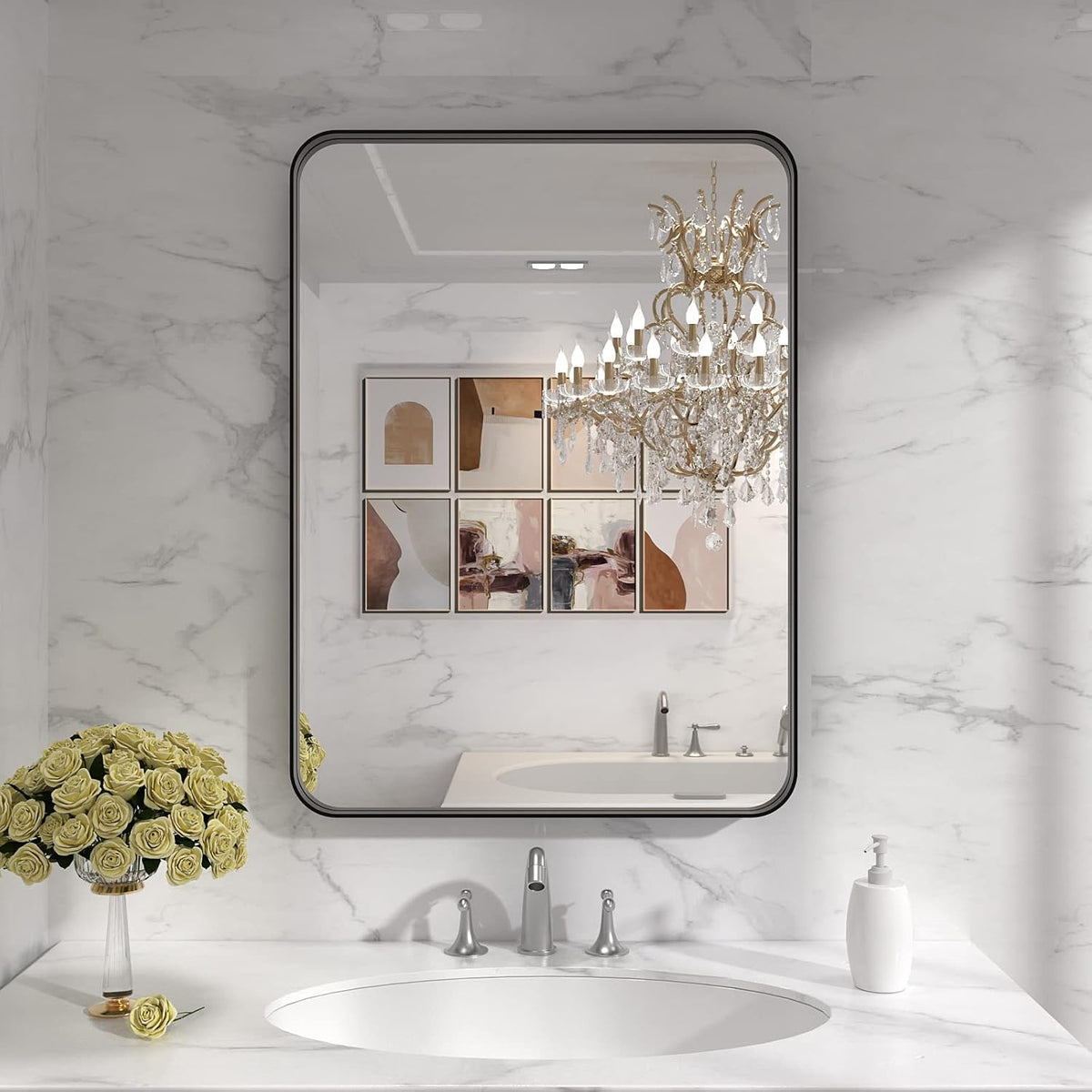 LOAAO 22X30 Inch Black Bathroom Mirror Metal Framed