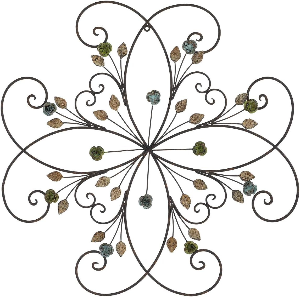 KUWIVO Lechesis 24" Metal Flower Scroll Wall Art Decor Sculptures with Rust Leaf for Living Room Bedroom
