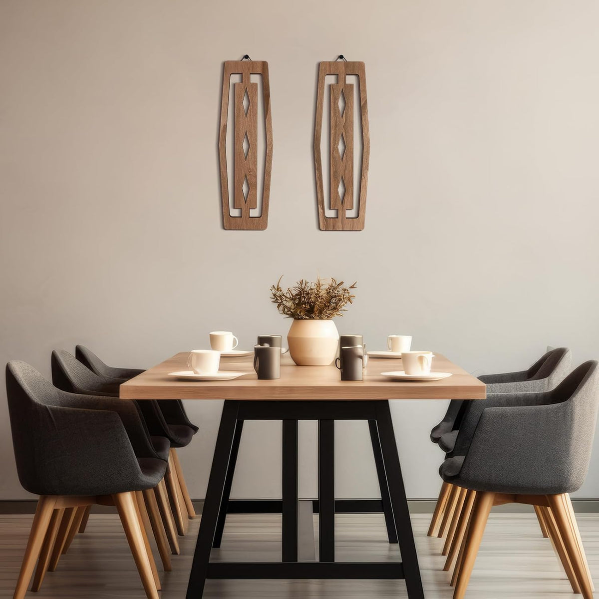 CroBlissful 2 Pcs Modern Mid Century Wall Art Wood Mid Century Elegance Decor Accents Abstract Wall Sculpture Geometric Panels for Interior Panel Art for Home Living Room(Dark Brown)