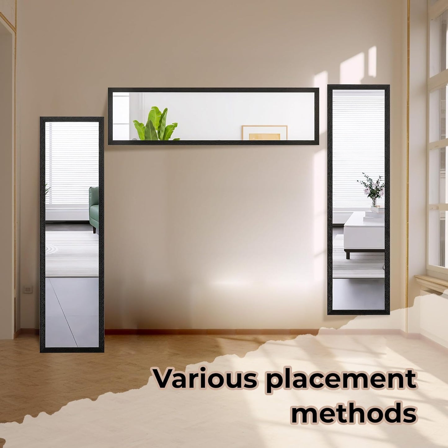 LFT HUIMEI2Y Door Mirror Full Length, Wall-Mounted Mirror Black 50" x14"
