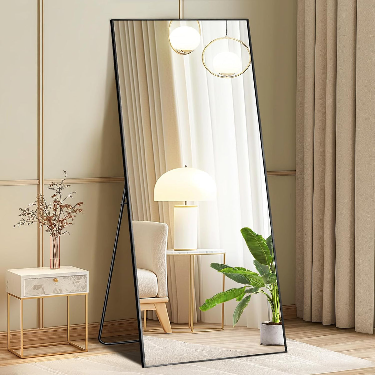 DUMOS 64"x21" Full Length Mirror with Stand, Full Body Floor Mirror