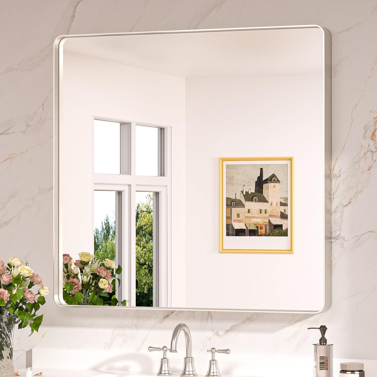Keonjinn 20 x 30 Inch Brushed Nickel Bathroom Mirrors for Over Sink