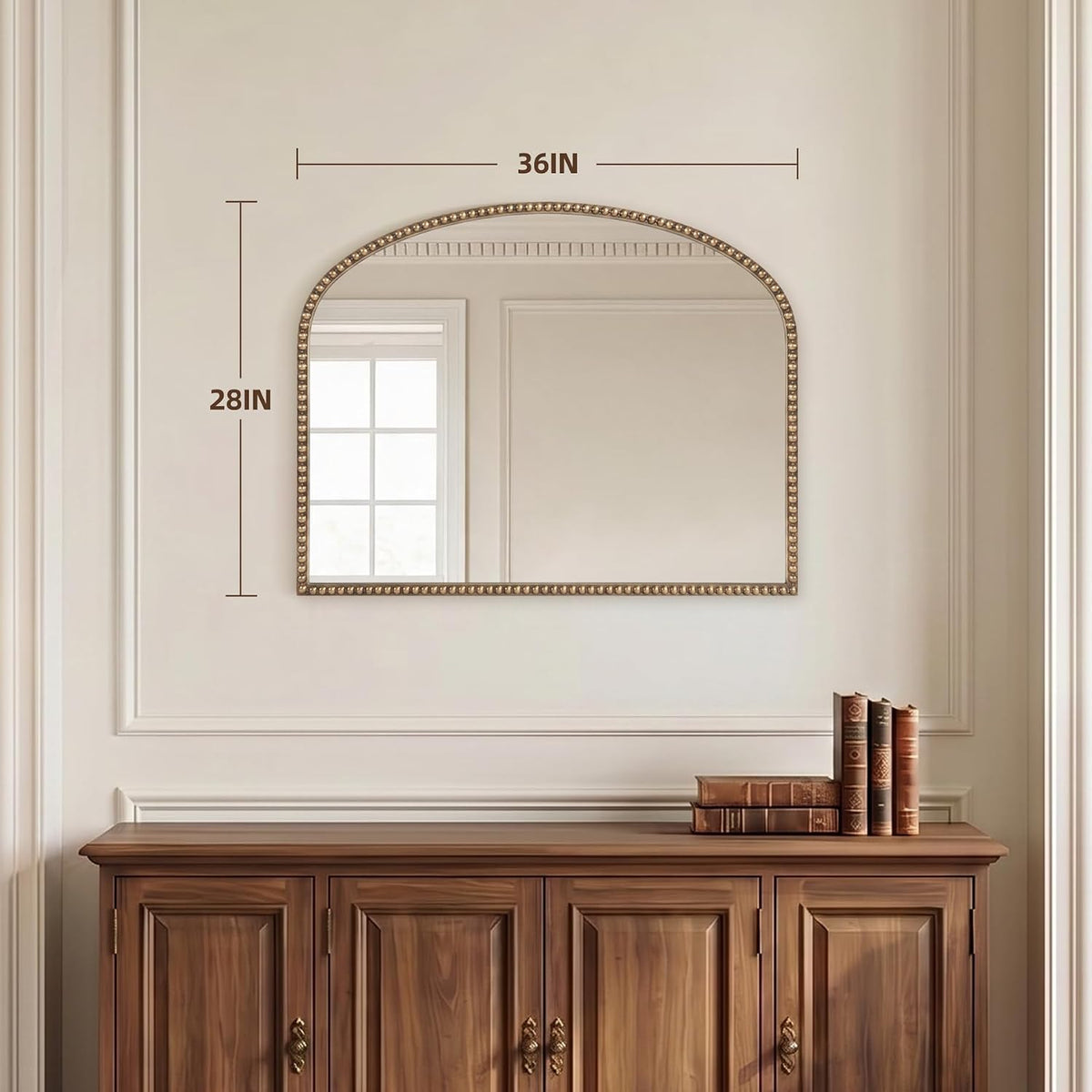 Antique Gold Arched Wall Mirror, 36" x 28" Beaded Mirror