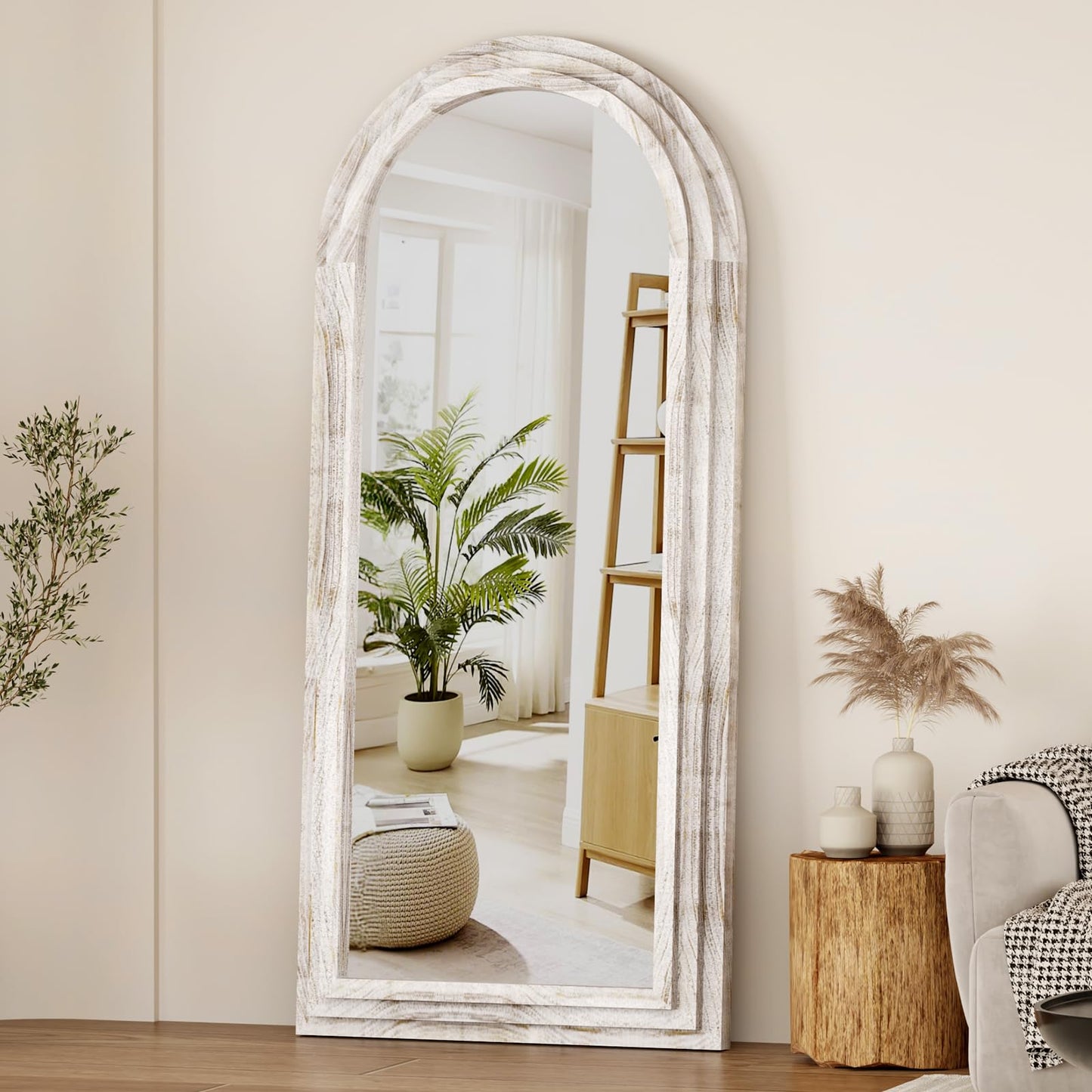 ZHUNFA Arched Full Length Mirror with Solid Wood Frame