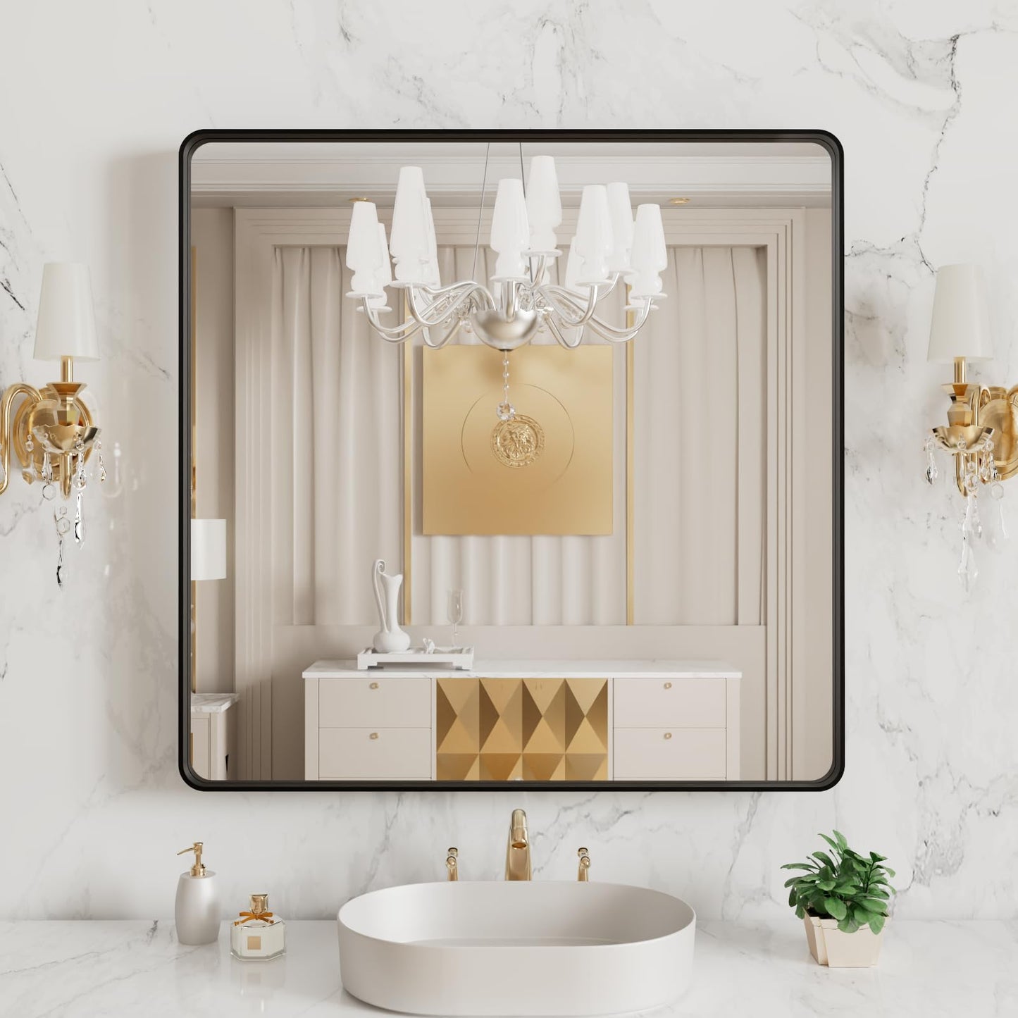 LOAAO 22X30 Inch Black Bathroom Mirror Metal Framed